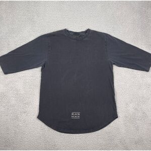 Black Scale Shirt Mens L Black Curved Hem‎ 3/4 Sleeve Spellout Streetware USA
